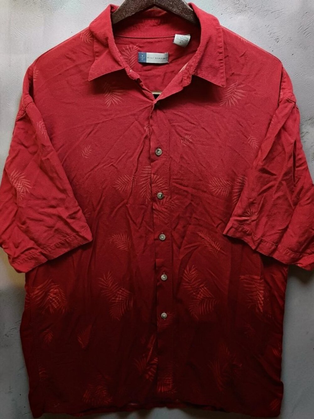 Half Moon Bay Mens L Red Fade Floral Print Hawaiian Button Down Shirt Y2K Flaw